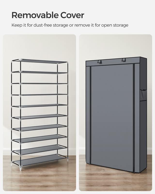 SONGMICS 10-Tier Shoe Rack, Shoe Storage Cabinet with Dustproof Cover, Free-Standing Shoe Storage Organizer for Closet, Entryway, Hold 40-50 Pairs of Shoes, for Sneakers, High Heels, Gray URXJ36G
