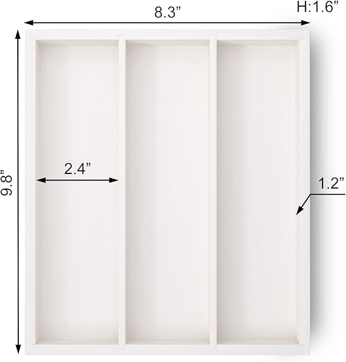 Silverware Organizer Bamboo Kitchen Drawer Organizer, Flatware Organizer Tray for Kitchen, Flatware, Utensils(White)