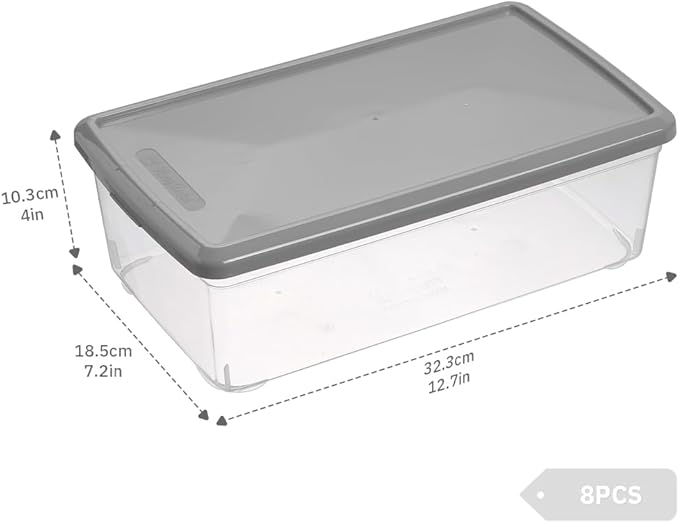 Plastic Shoe Boxes Clear Stackable Storage Bins with Lids See-Through Rectangular Storage Boxes Durable Lidded Shoe Boxes for Home and Art Supplies (Grey)