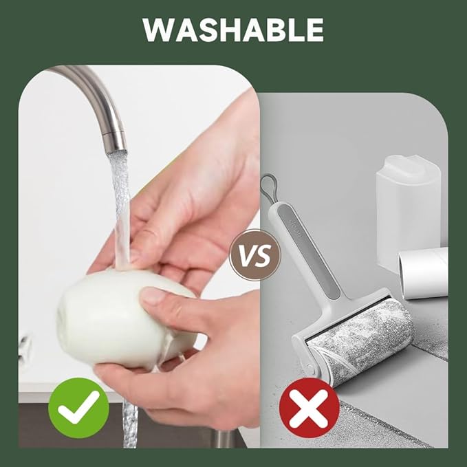 Washable Lint Roller, Portable & Reusable Lints Roller, Travel Lint Roller Mini Lint Rollers for Lints Hair, Clothes (Green and White)