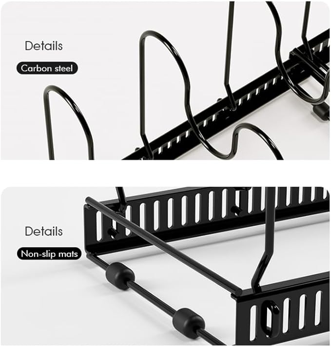 Expandable Pots and Pans Organizer Rack, Pot Lids Cutting Boards Kitchen Cabinet Organizer with 7 Adjustable Compartments, Cookware Bakeware Rack for Kitchen Cabinet Countertop Storage(Black)