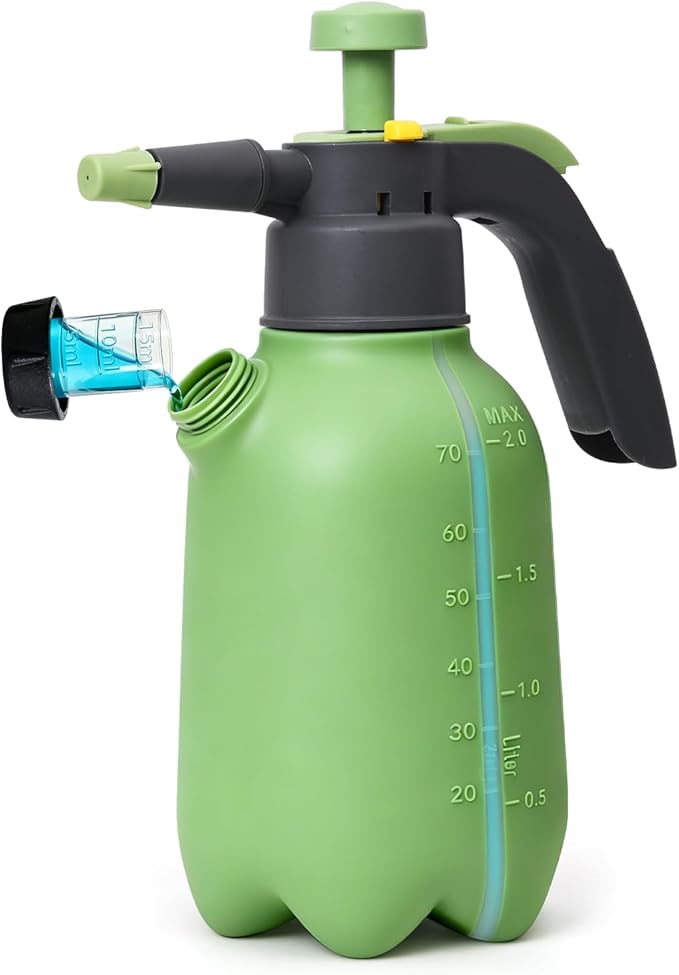 T4U Pump Sprayer 1/2 Gallon, PP Hand Pump Pressure Sprayer for Home Garden Plant Care and Household Cleaning, with Built-in Measuring Cup & Adjustable Nozzle, Suitable for Fertilizers & Common Garden