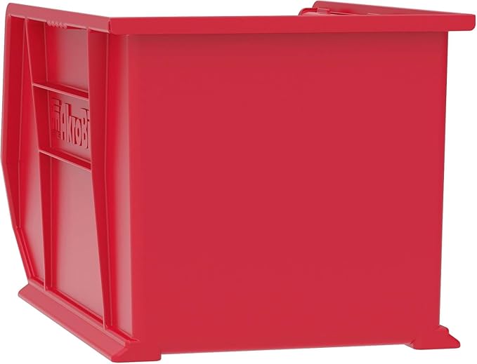 Akro-Mils 30270 AkroBins Plastic Storage Bins, Space-Saving Stackable Bins for Garage, Pantry, Craft Organization, 18" x 16" x 11", Red, 3-Pack