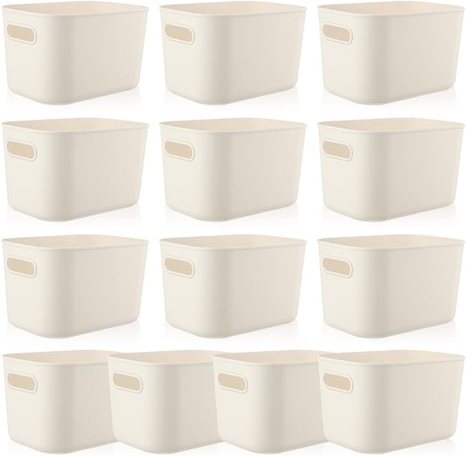 Zopeal Plastic Storage Bins 10 Pcs White Pantry Organizer Bins Small Baskets Storage Containers for Home Kitchen (10 x 7 x 6 Inch)