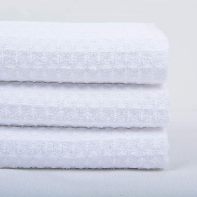 SINLAND Microfiber Dish Towel Kitchen Sublimation Towel Dishes Drying Towels and Kitchen Cleaning Cloth Waffle Towels 16inch X 24inch(3 Pack White)