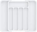 Aujen Silverware Organizer - Expandable Kitchen Drawer Organizer, Adjustable Utensil Organizer, Cutlery Tray for Forks, Knives, Multipurpose Kitchen Organizers and Storage Solution, White, Medium