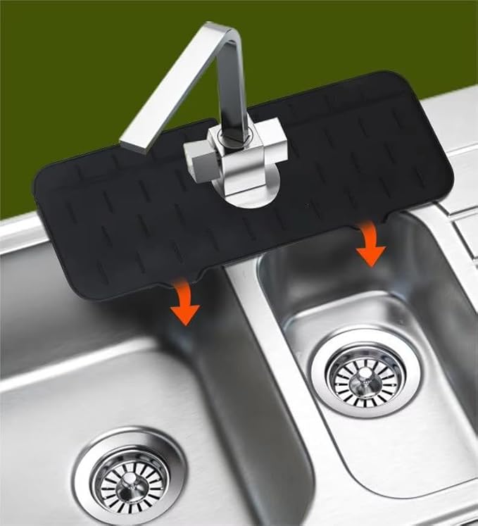 Silicone Sink Splash Guard & Water Catcher Mat for Kitchen Counter - Faucet Drip Tray Protector Prevents Water Damage - Waterproof Non-Slip Kitchen Bathroom Mat, Gray 14.56 x 5.51 Inches