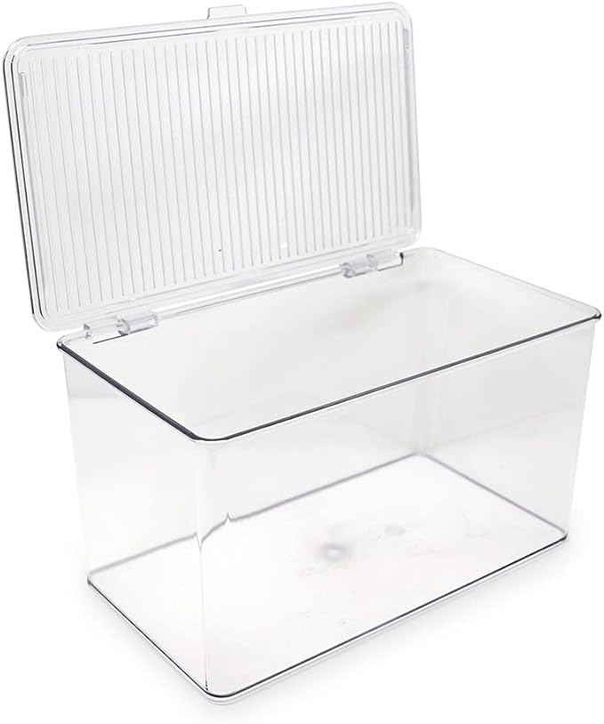 Isaac Jacobs Large Stackable Organizer Bin (10.75” x 6.5” x 6.1”) w Hinged Lid Clear Storage Box Home Office School Fridge Bathroom Kitchen Pantry Container BPAFree Food Safe (Large Clear) (Pack of 2)