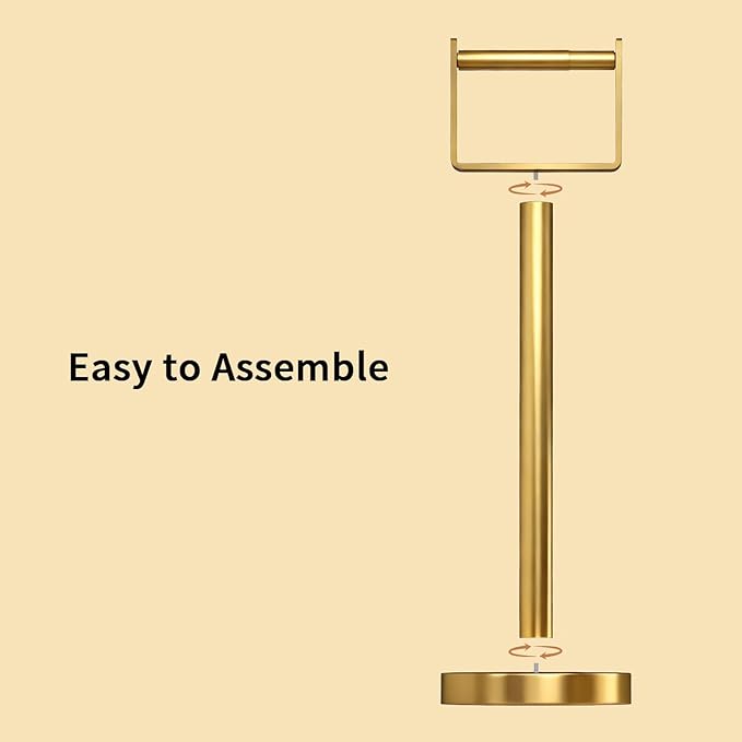 YUMORE Toilet Paper Holder Free Standing, Stainless Steel Toilet Paper Stand, Weighted Base Floor Tissue Roll Holder for Bathroom,Gold 200UP