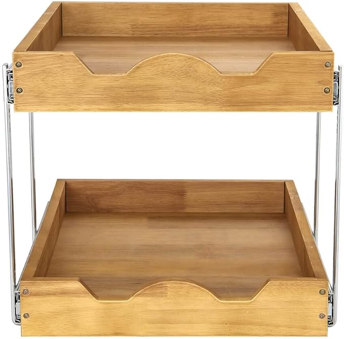 DINDON 2 Tier Pull Out Cabinet Organizer (11" W x 21" D) Double Tier Slide Out Wood Drawer Under Cabinet Storage And Organization