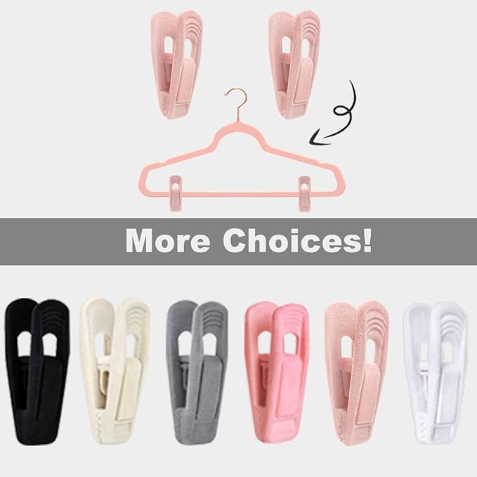 Light Pink Velvet Hanger Clips 60 PCS, Strong Finger Clips for Velvet Hangers, Skirt Hanger Clips Fit for Flocking Hangers