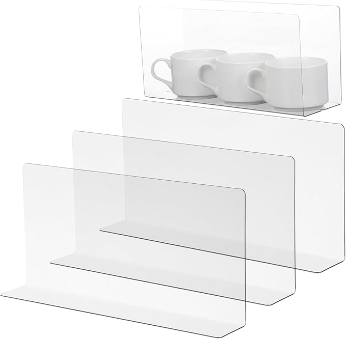 iplusmile Clear L-Shaped PVC Shelf Dividers 9.84 Inch Plastic Separators for Home and Retail Store Organization Goods Classification Boards for Grocery and Storage Shelves 5-Pack