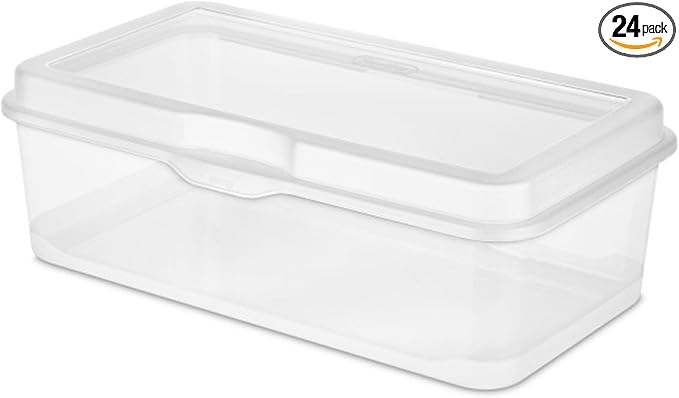 Sterilite 24-Pack Rectangular Large FlipTop, Clear Plastic Storage Box with Hinged Lid - Stackable Multipurpose Organizer for Art and Craft Supplies, Accessories, Photos & CDs, Home or Office Use