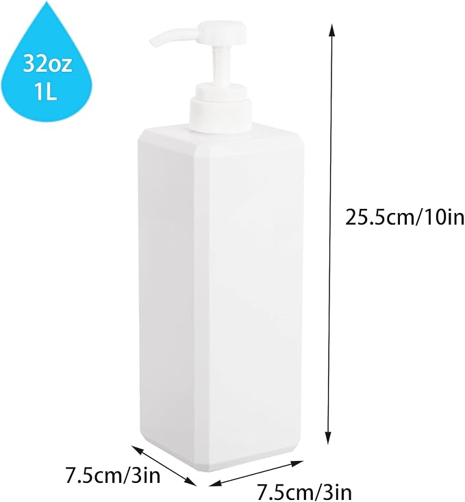 Pump Bottle, Refillable Plastic Empty Lotion Soap Dispenser Liquid Container for Bathroom Shampoo and Body Wash, 32oz/1l White 2 Pack