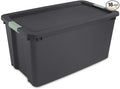 Sterilite 16 Pack 45 Gallon Wheeled Latch Tote, Stackable Plastic Storage Bin, Gray/Green