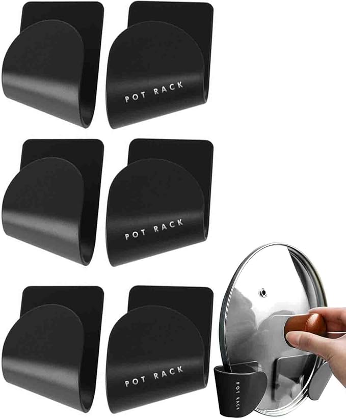 Tendiren Pot Lid Organizer, 3 Pairs of Adjustable Wall Mount Pot Lid Holder Cabinet Door, Pot and Pan Hangers for Kitchen Wall Mount, Cabinet Door Lid Organizer, Save More Space (3 Black)
