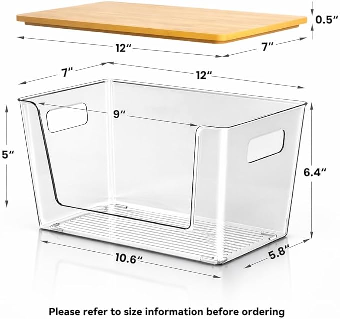 Trash Bag Holder with Bamboo Lid - Stackable Under Sink Organizer & Garbage Bag Dispenser for Kitchen Organization - Large Plastic Holder for Laundry Room, Pantry, Bathroom, Cabinets, 1 Pack