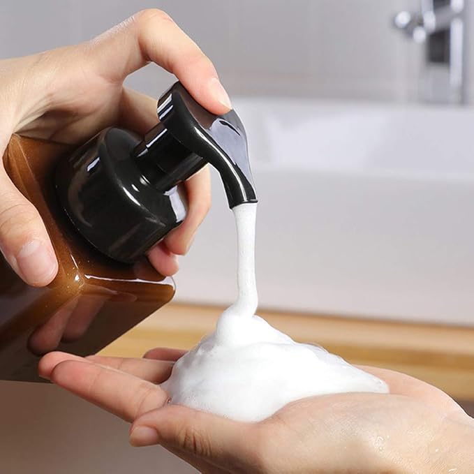 UUJOLY Foaming Soap Dispenser, 250ml (9oz) Refillable Pump Bottle for Liquid Soap, Shampoo, Body Wash (2 Pcs) (Small Amber)