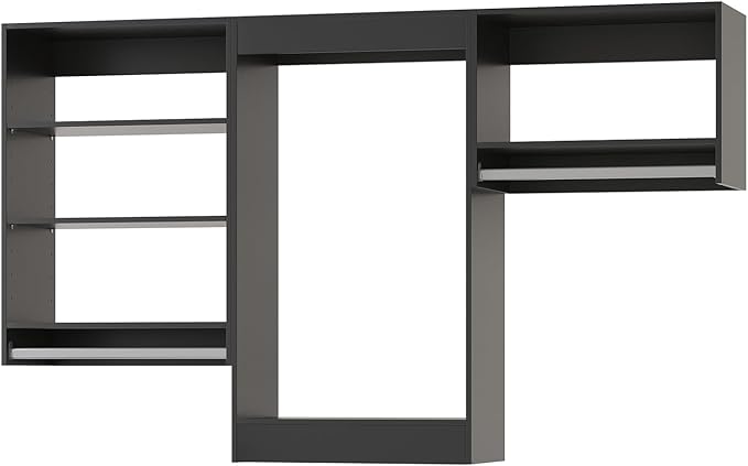 Modular Closet System, 84" Wide Closet Organizer System with Hanging Shelving , Wood Tower Closet Storage for Walk In Closets, Wall Mounted Wardrobe Organizer Kit System, Bedroom, Black