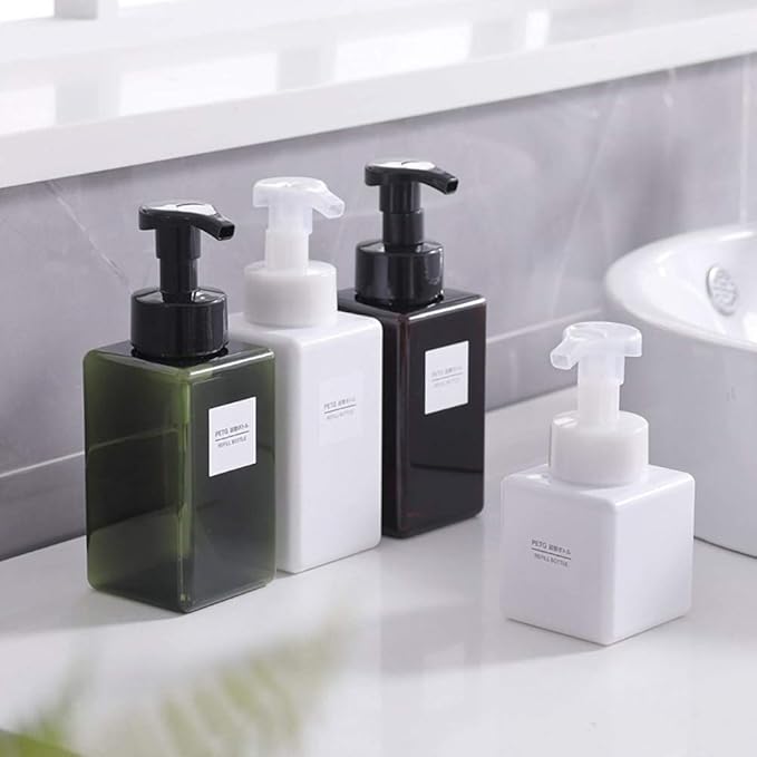 UUJOLY Foaming Soap Dispenser, 250ml (9oz) Refillable Pump Bottle for Liquid Soap, Shampoo, Body Wash (2 Pcs) (Small White)