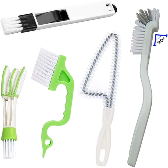 Window Track and Grout Cleaning Brush Set, 5Pcs Hard-Bristle Crevice Scrub Brushes for Sliding Doors, Tile Lines, Sink Corners, Small Gaps and Bottles, Essential Household Cleaning Tools