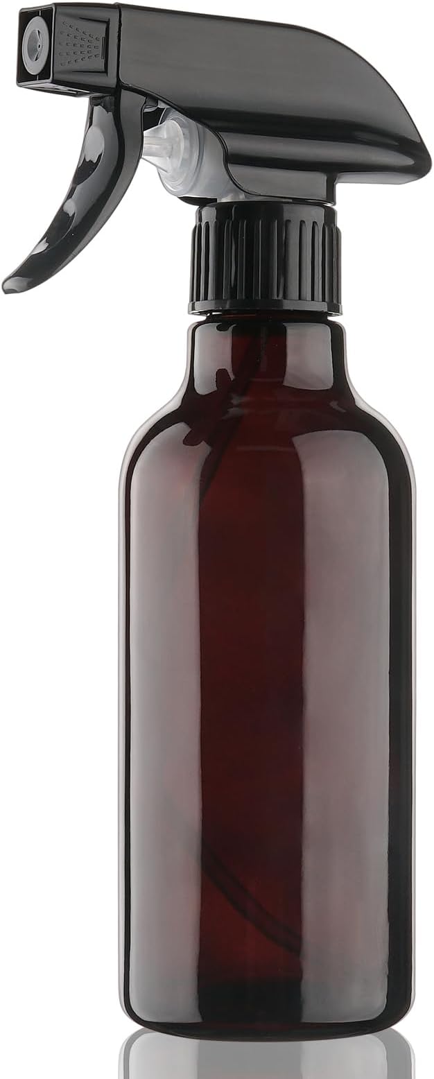 Glass Spray Bottles 12oz Empty Spray Bottle Mist/Stream Spraying Small Refillable Containers for Hair Care, Cleaning Solutions, Plants, Essential Oils 1 Pack (Brown-1, 12oz)