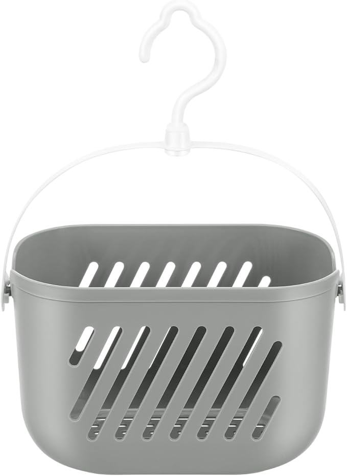 Angoily Hanging Shower Caddy Plastic Hanging Shower Caddy Basket Portable Kitchen Organizer Storage Basket with Hook for Home Grey