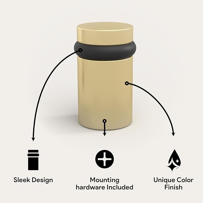 Mega Handles Floor Door Stopper, Quickly Installed Wall Protector, Wall Protectors from Door Knobs, Floor Door Stop with Mounting Hardware Included - Satin Brass - 2 Inch