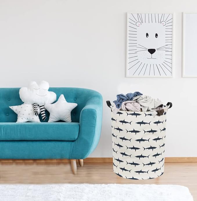 Kids Laundry Hamper,Canvas Shark Hamper Collapsible Boys Storage Baskets for Boys Room Decor,Nursery Hamper,Toy Organizer,(Shark)