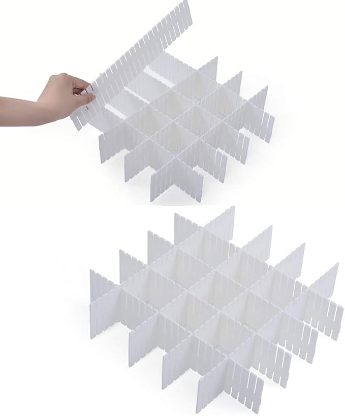 Qozary 42 Pack Adjustable Drawer Organizer Dividers for Socks, Underwear, Makeup, Kitchen, Dresser