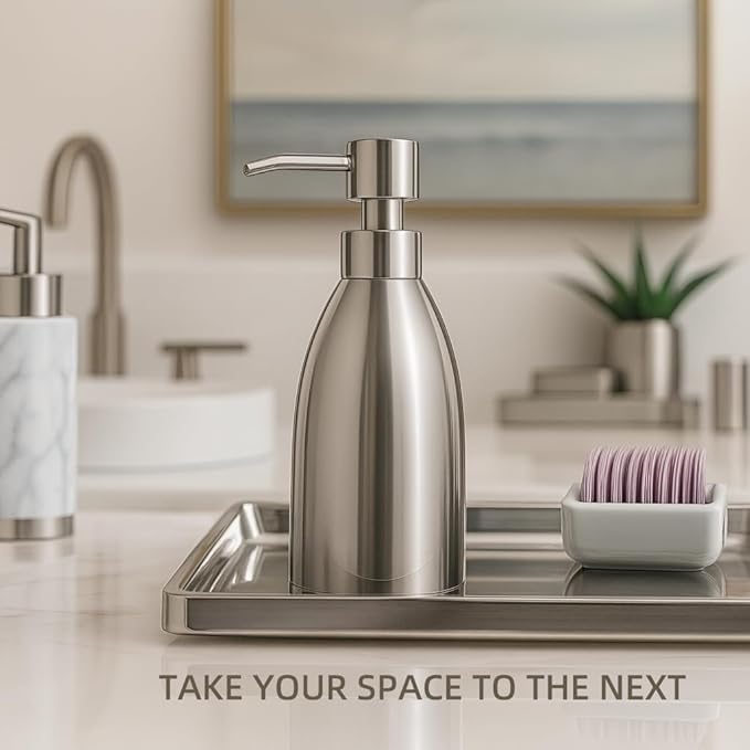 304 Stainless Steel Soap Dispenser 16oz Rust-Proof Liquid Soap Pump Bottle for Kitchen or Bathroom Countertop Hand Dish Lotion Leak-proof (Brushed Nickel)