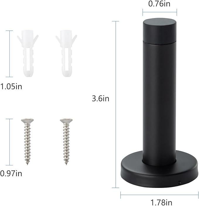 HOME MASTER HARDWARE 2 Pack Black 304 Stainless Steel Door Stoppers – 3.5 Inch Wall Protector Bumper with Sound Dampening