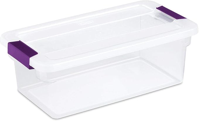 Sterilite 6 Qt ClearView Latch Storage Box, Stackable Bin with Latching Lid, Plastic Container to Organize Shoes in Closet, Clear Base, Lid, 12-Pack