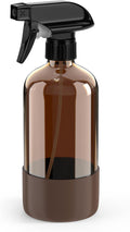 Amber Glass Spray Bottle with Silicone Sleeve Protection, 16 oz Refillable Spray Bottle for Cleaning Solutions, Plants, Aromatherapy, Facial Hydration (Brown Sleeve(Amber Bottle)