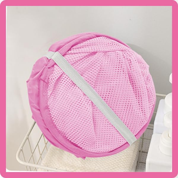Pop Up Laundry Hamper Thick Mesh Collapsible Laundry Baskets, Large Side Pocket, Strong Handles, Travel Friendly for Cruise, RV (Green+Pink)