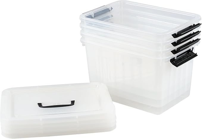 Ewingger 12 L Plastic Storage Bin with Lid, Clear Latching Storage Box, 4 Packs