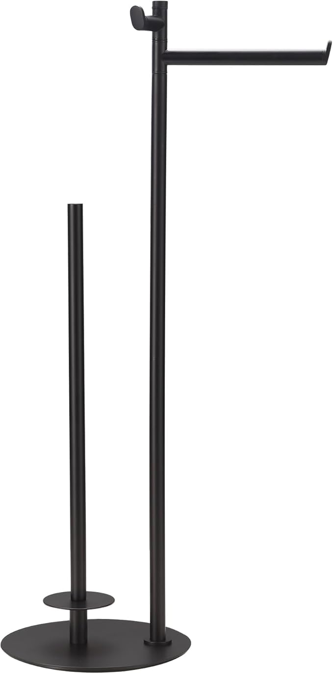 BVL Toilet Paper Holder Stand, Matte Black with Extra Heavy Base, Holds 5 Rolls, Waterproof Pad, Minimalist Design, 304 Stainless Steel, Rustproof & Space-Saving with Hook
