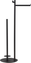 BVL Toilet Paper Holder Stand, Matte Black with Extra Heavy Base, Holds 5 Rolls, Waterproof Pad, Minimalist Design, 304 Stainless Steel, Rustproof & Space-Saving with Hook