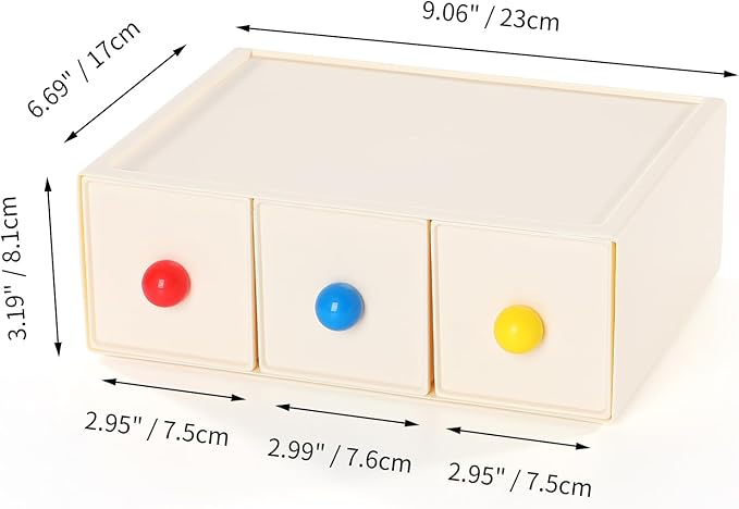 Desktop Storage Drawers, Plastic Desk Organizer with 3 Drawers, Modular Stackable Toolbox Units for Office Stationary, Makeup Container, Bathroom Countertop (1 Tall Layer, Cream)