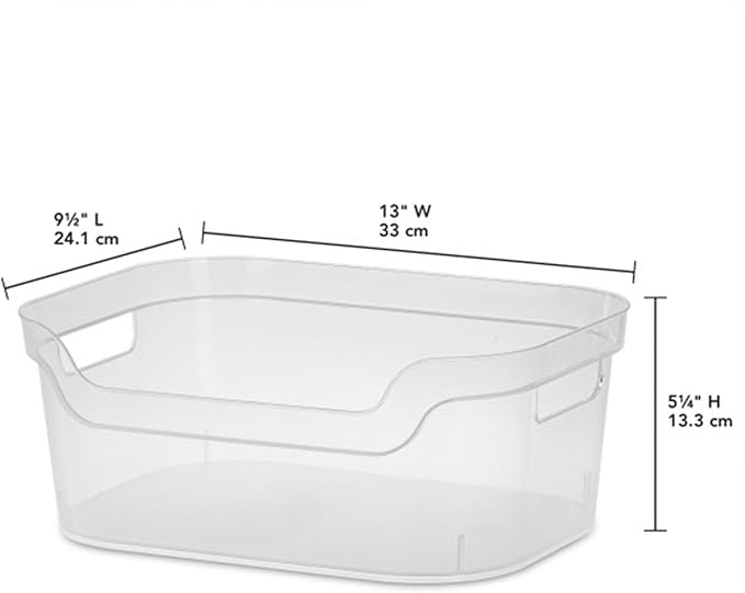Sterilite 5.25x9.5x13 In Medium Polished Open Scoop Front Storage Bin w/Comfortable Carry Through Handles for Household Organization, Clear (16 Pack)