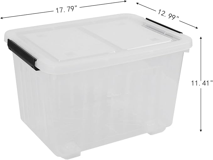Haodehen 30 Quart Clear Plastic Latch Storage Bins with Wheels, 4-Pack Wheeled Clear Storage Totes