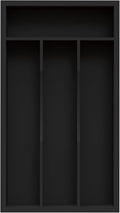 Small Silverware Organizer, Bamboo Kitchen Drawer Organizer, Utensil Holder, Cutlery Tray & Spoon Flatware Storage with Grooved Drawer Dividers (Black)