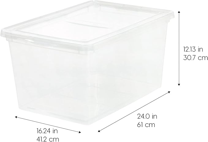 IRIS USA 4-Pack Storage Bins with Lids, 58 Quart, Clear Stackable Containers Box Organize Shoes Closet Shelves Clothes Blankets Towels - BPA-Free Plastic