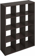 Furinno Simple Cube Storage Organizer, 12-Cube Display Shelf, Open Back Shelving Unit, Storage Shelves, Extra Thick Frame, for Organization and Storage, Living Room, Home Office, Dark Oak