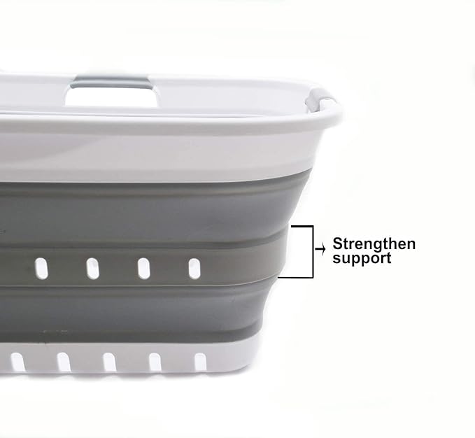 SAMMART 42L (11 gallon) Collapsible Plastic Laundry Basket - Foldable Pop Up Storage Container/Organizer - Portable Basket - Space Saving Hamper/Basket (2, White/Grey)
