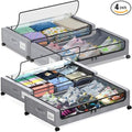 Under Bed Storage with Wheels, 4 Pack Under Bed Storage Containers with Dividers & Clear Lids, XXL 65L Under the bed storage Organizer Bins, Underbed Storage with Wheels for Clothes,Shoes,Toys - Gray