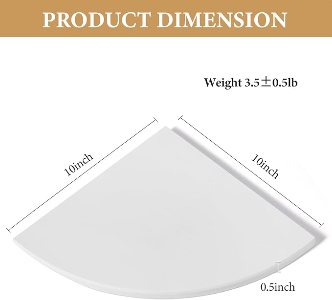 Koville 2 Pcs White Marble Corner Shower Shelf for Bathroom, 10'' Polished Marble Corner Shelves for Bath, Wall Mounted Stone Corner Shower Caddy, No Drilling Adhesive Shower Shelf