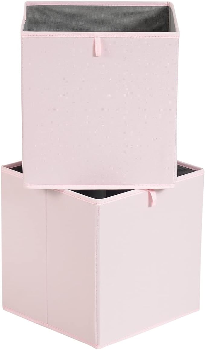 Amazon Basics Collapsible Cube Organizer Bins, Closet Storage Organizer Baskets for Shelves, Space-Saving, 13" x 15" x 13", Peony Pink, Pack of 6