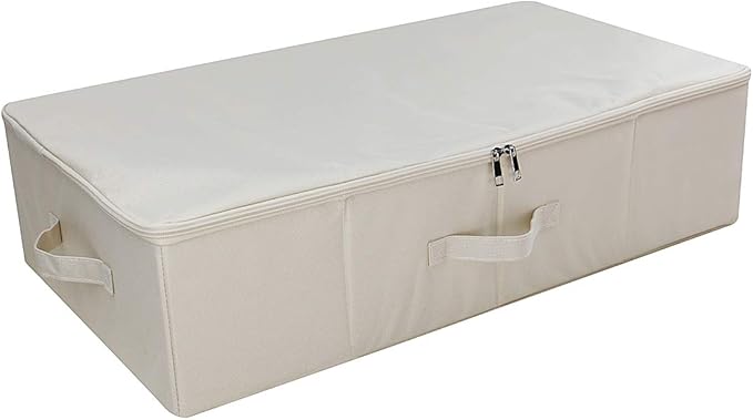 iwill CREATE PRO Folding Under Bed Shoes Storage Organiser Bins with Lid, Underbed Clothes Organizer Basket, Garment Storage Boxes, Beige