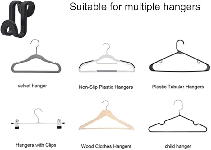 60 Pcs Clothes Hanger Connector Hooks, for Velvet Huggable Hangers, Wooden Hangers, Heavy Duty Space Saving for Closet (Black,60)